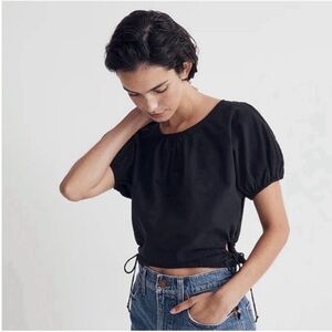 Madewell Poplin Puff Sleeve Cut-Out Crop Top Black Size M